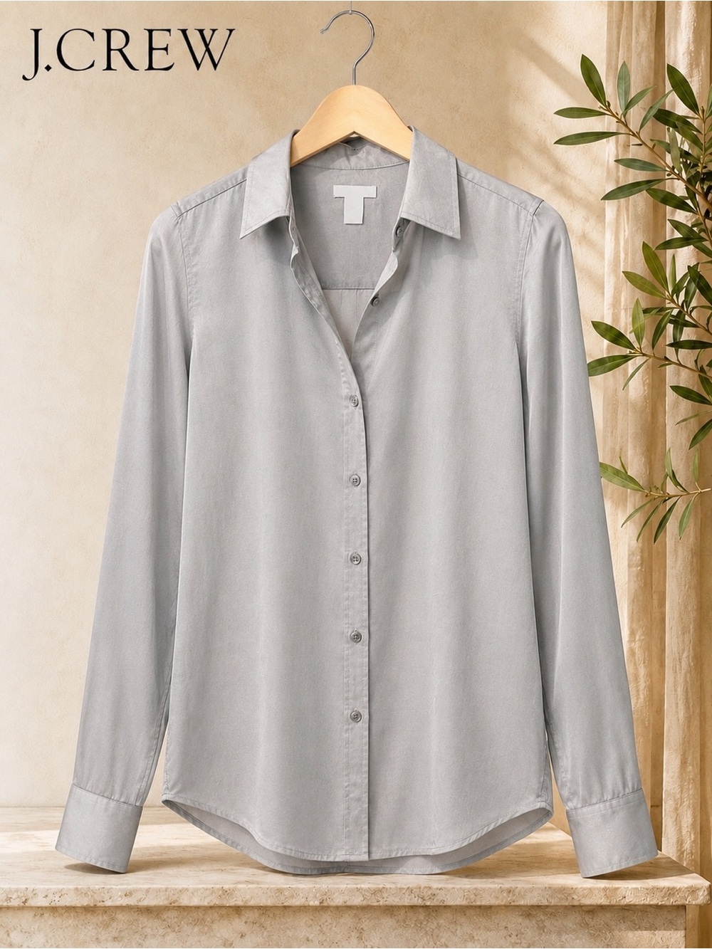 SILK 🔥 J.Crew Gray Silk Shirt - Button-Down Top, Gray Sheen ⭐️Picks up the light - Picture 5 of 15